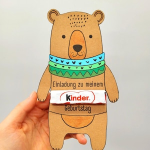 Bär Einladungskarte Kindergeburtstag Junge A4 PDF Druckvorlage | Einladungskarten Bastelvorlage | Kreative Geburtstagseinladung Kinder