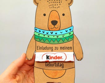 Bear invitation card for a boy's birthday party A4 PDF printable template | Invitation card craft template | Creative birthday invitations for children