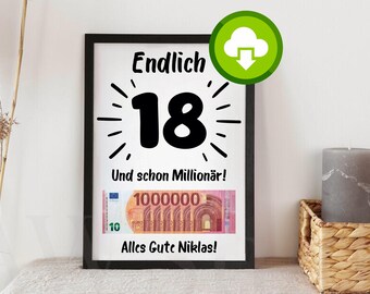 Personalized money gift 18th birthday boy & girl gift idea 18th birthday gift for 18th birthday "First Million" with name