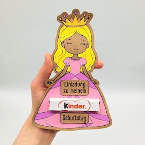 Prinzessin Einladungskarte Kindergeburtstag A4 PDF Druckvorlage | Bunte Einladungskarten | Bastelvorlage Geburtstagseinladung Prinzessin