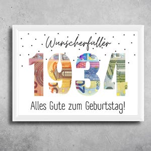 90e verjaardag cadeau Geld cadeau Vrouw Man Downloaden Afdrukken Creatief en origineel cadeau-idee voor de 90e verjaardag 1934 Wensvervuller