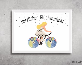 PDF - Cash gift bicycle, gift for cyclists, birthday gift bicycle woman, wish fulfiller bicycle, bicycle lover gift
