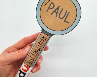 Detective-themed children's birthday party invitation card with magnifying glass, A4 PDF printable template | Detective-themed craft invitation template | Detective-themed birthday invitation