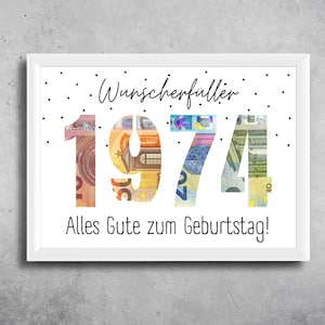 50 Geburtstag Geschenk Geldgeschenk Frau Mann Download Ausdrucken Kreative & Originelle Geschenkidee zum 50. Geburtstag 1974 Wunscherfüller