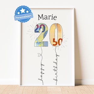 PDF 20 Geburtstag Geldgeschenk Frau personalisiert mit Wunschname Download Kreative & Originelle Geschenkidee zum 20. Geburtstag Freundin