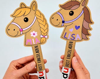 Horse-themed children's birthday party invitation card, A4 PDF printable template | Duplo horse-themed invitation card craft template | Creative horse-themed birthday invitation