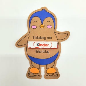 Schlittschuhlaufen Einladungskarte Kindergeburtstag A4 PDF Druckvorlage | Einladungskarten Eislaufen Vorlage | Geburtstagseinladung Pinguin