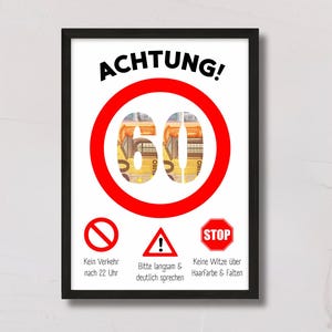 PDF 60 Geburtstag Geldgeschenk Mann lustig | Sofort Download Kreative lustige Geschenkidee zum 60. Geburtstag Frau Karte |Achtung 60 Verkehr