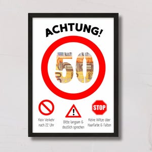 PDF 50 Geburtstag Geldgeschenk Mann lustig | Sofort Download Kreative lustige Geschenkidee zum 50. Geburtstag Frau Karte |Achtung 50 Verkehr