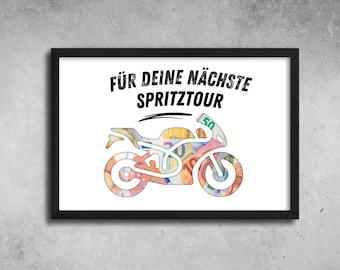 PDF - Money gift for motorcycles, gift for motorcyclists, birthday gift for bikers (men and women), travel voucher for a bike tour