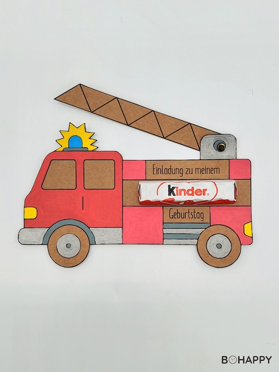 Feuerwehr Einladungskarte Kindergeburtstag A4 PDF Druckvorlage | Einladungskarten Feuerwehrauto Bastelvorlage | Geburtstagseinladung