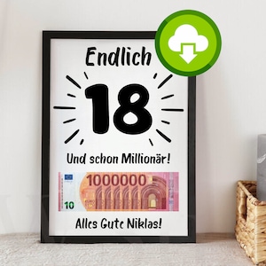 Personalisiertes Geldgeschenk 18. Geburtstag Junge & Mädchen Geschenkidee 18 Geburtstag Geschenk zum 18. Geburtstag "Erste Million" mit Name