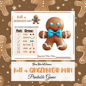 Roll A Gingerbread Man Game Printable Christmas Dice Game Winter Drawing Game, Kids Activities, Christmas Party Game, Fun Class Room Game