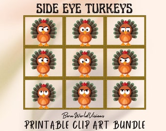 Turkije Clipart Bundel Thanksgiving Party DIY Decoraties Cartoon Turkije Illustraties Decor Schattig Turkije Clipart Side Eye Turkije Bundel PNG