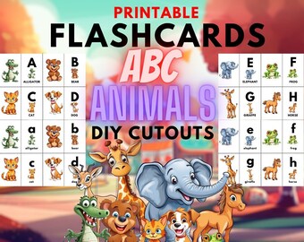 ABC Animals Printable Flashcards DIY Cutouts Bundle Printable Alphabet Animal Zoo Phonics Instant download for Children  prints on 8.5"x11"