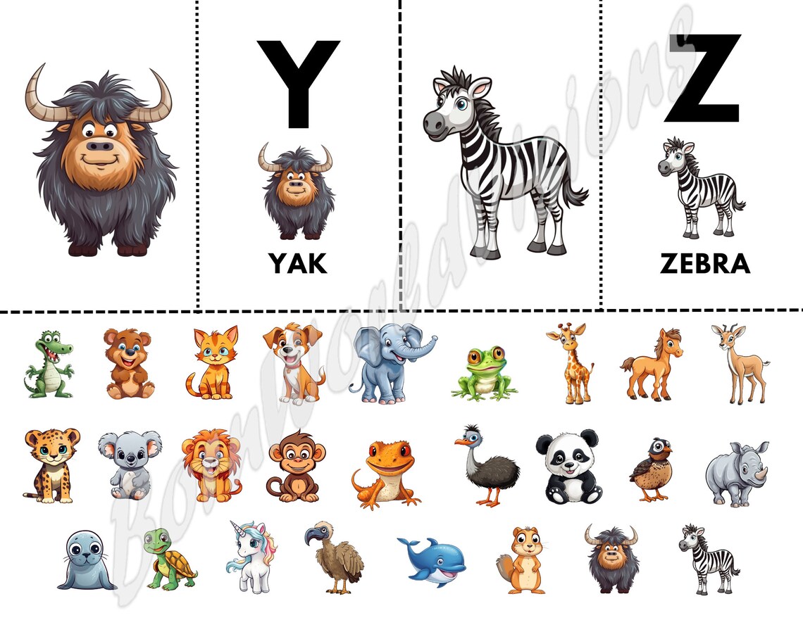 ABC Animals Printable Flashcards DIY Cutouts Bundle Printable Alphabet ...