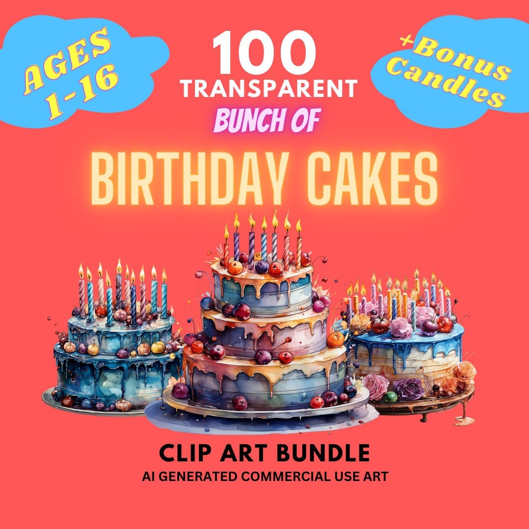 Birthday Cake Topper Clip Art PNG Bundle DIY Birthday Etsy