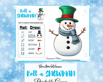 Roll A Snowman Game Printable Christmas Dice Game Winter Drawing Game, Kids Activities, Christmas Party Game, Fun Class Room Game for Kids