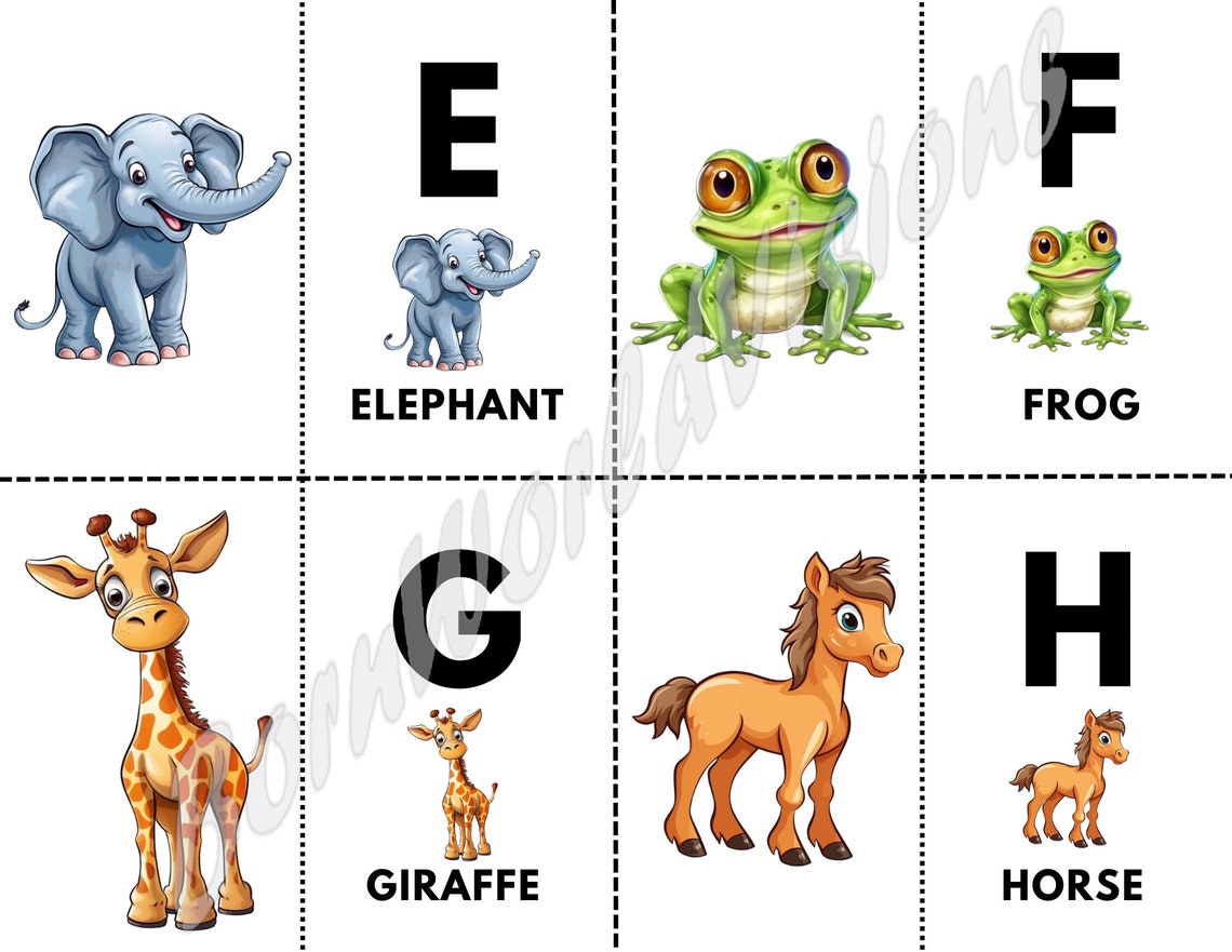 ABC Animals Printable Flashcards DIY Cutouts Bundle Printable Alphabet ...