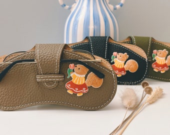 Cute squirrels Glasses Case | Leather Glasses Case |  Teacher appreciation gift | Letterbox gift | Graduation gift | Glasses case soft