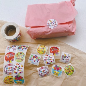 Conjunto de pegatinas de cumpleaños｜ Sellos de cumpleaños｜Pegatinas de fiesta de cumpleaños｜Para deseos de cumpleaños｜Pegatinas redondas de feliz cumpleaños