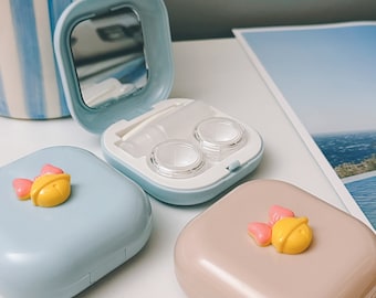 Compact Contact Lens Case with Mirror | Ideal Gift for Her | Trendy Travel-Sized Contact Lens Holder | Stylish & Handy