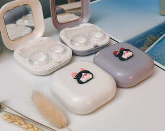 Compact Contact Lens Case with Mirror | Ideal Gift for Her | Trendy Travel-Sized Contact Lens Holder | Stylish & Handy