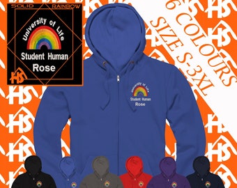 NHS Rainbow Zipped Hooded sweatshirt for Nurses -Personalised with Embroidery-NHS Rainbow Hoodie waffle hood 280GSM solid rainbow design C