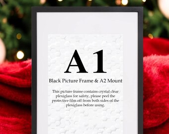 A1 Thin Modern Black Picture Photo Frame White Picture Frame with A2 White Mount to Hang Portrait or Landscape Bespoke Mount Wall Art Decor