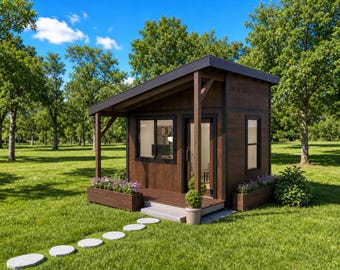 DIY Office Shed with Porch Plans: 12x10 Backyard Studio, Single Slope Roof, PDF