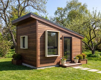 DIY 12x16 Office Shed Plans: Cedar Box Windows, Modern Studio, Lean To Roof, PDF