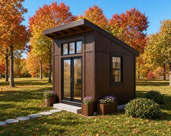 DIY Studio Office Shed Plans: 10x12 Modern Single Slope Roof, French Doors, PDF