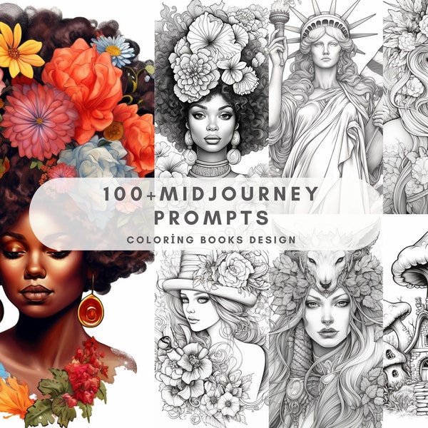 100+ Midjourney Prompt Professional High Quality Coloring Book,Floral Design Watercolor AI Art, Tested & Customisable, Midjourney Prompts