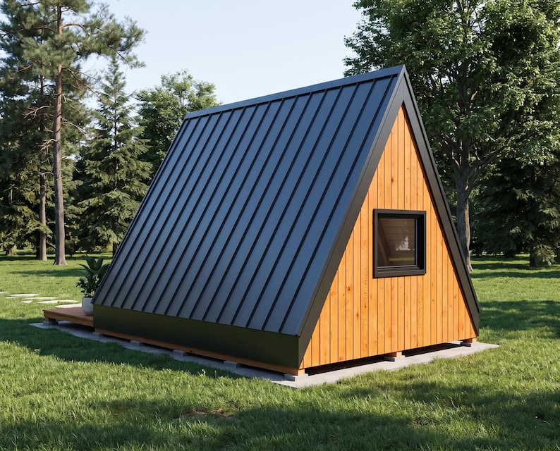 A Frame Cabin Plans: 16x20 Tiny House With Deck, Glass Gable, 320 Sq Ft ...