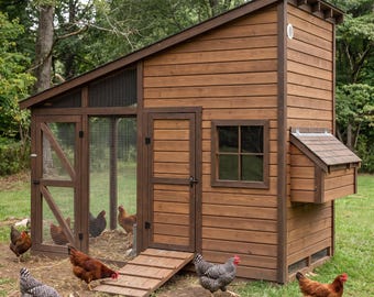 Walk-In Chicken Coop and Run Plans, Easy Clean, 6-8 Hens, Dropping Board (PDF)