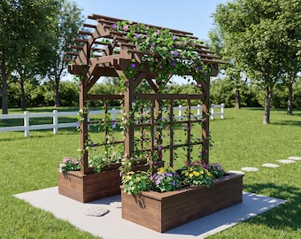 DIY Cedar Raised Garden Bed Plans: Gable Arbor, Climbing Trellis, Walkway, PDF
