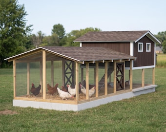 29x10 Walk In Chicken Coop Plans with Covered Run, 18-20 Hens, Raised Aviary, DIY PDF