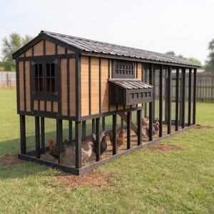Modern Walk In Chicken Coop Plans, 6x24 Predator Proof, 16-20 Hens (PDF Download)