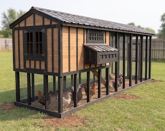 Modern 6x24 Walk In Chicken Coop Plans with Run, 16-20 Hens, Tall Predator Proof PDF