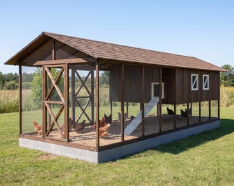 10x26 Raised Walk In Chicken Coop Plans with Run, 15-20 Hens, Large Aviary, DIY PDF
