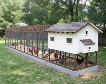 10x43 Walk In Chicken Coop Plans with Run, 18-20 Hens, XL Raised Aviary House, DIY PDF