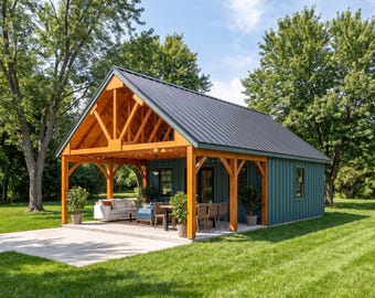 DIY Gable Barn Pavilion Plans: 20x32 Covered Porch, Garden Studio, Timber Truss, PDF
