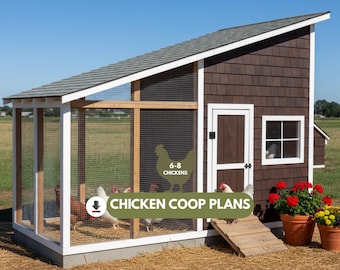 Easy Clean Walk In Chicken Coop Plans with Run, 6-8 Hens, Dropping Board Roost, DIY PDF