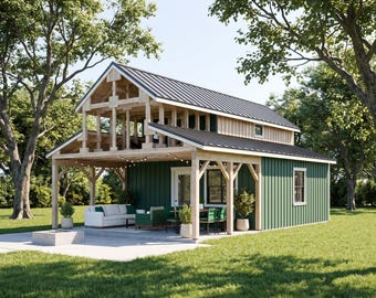 DIY Monitor Barn Plans: 21x32 Pavilion with Timber Porch, Backyard Studio, PDF