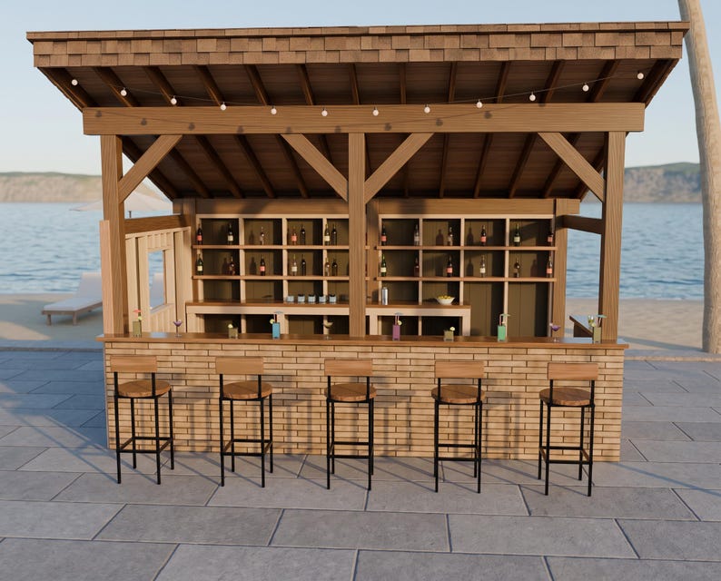 Rustic Bar Props DIY Stone Outdoor Bar Plans: 15x8 Rustic Patio Build, Cedar Shake Roof ...