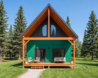 DIY 22x30 Cabin Plans with Loft: Small House, Timber Porch, French Doors, PDF