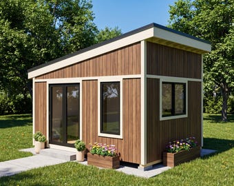 DIY 12x16 Office Shed Plans: Slanted Roof, French Doors, Black Board and Batten