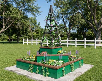 DIY Tiered Raised Garden Bed Plans: Cedar Star Planter, Obelisk Trellis, PDF