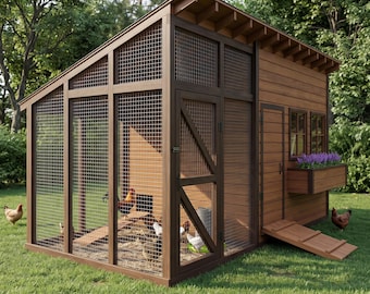 8x16 Walk In Chicken Coop Plans, 12-16 Hens, Large Nesting Box (PDF)