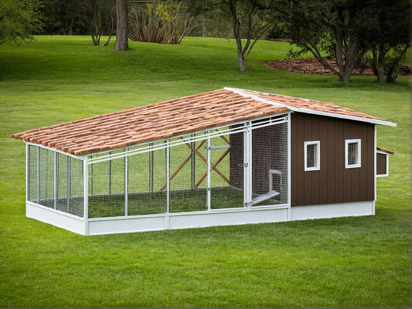 鶏小屋（23x10フィート、運動場付き、鶏16～18羽用）の設計図｜切妻